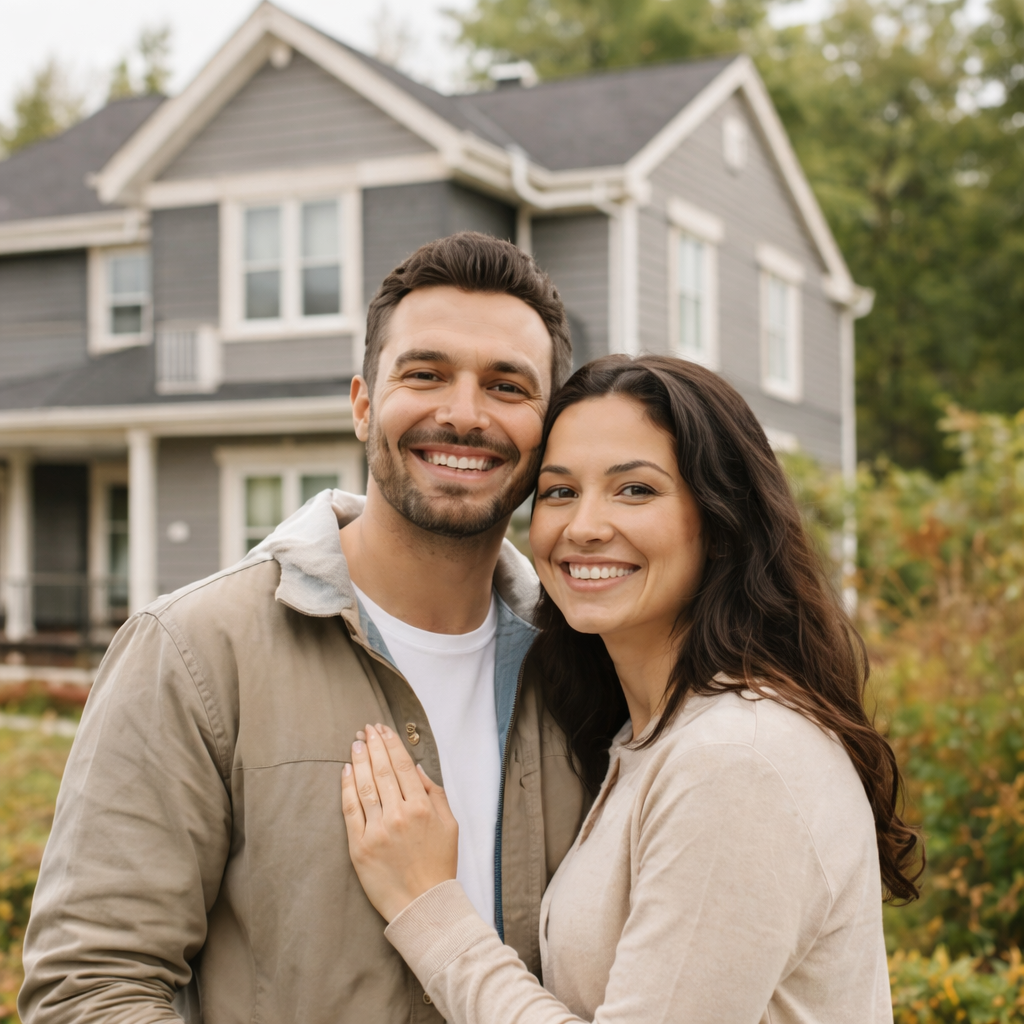 Couple standing outside their home in British Columbia
